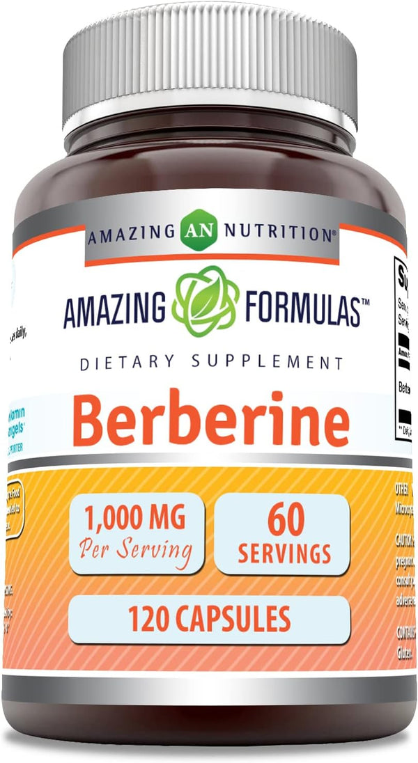 Amazing Formulas Berberine 1000mg Per Serving, 120 Capsules Supplement | Non-GMO | Gluten Free | Made in USA