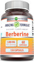 Amazing Formulas Berberine 1000mg Per Serving, 120 Capsules Supplement | Non-GMO | Gluten Free | Made in USA