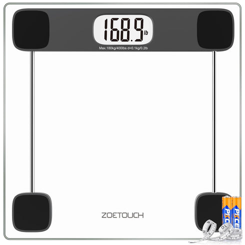 Scale for Body Weight, Digital Bathroom Weighing Bath Scale, Tempered Glass LCD Display, 400lbs