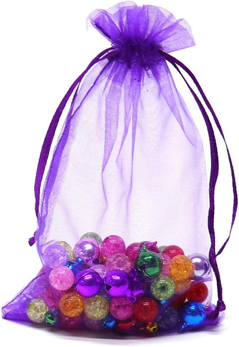 50Pcs Purple Organza Bags, 3x4 Inch Small Mesh Gift Bags, Drawstring Halloween Candy Treat Pouches