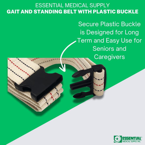 Essential Medical Supply Cotton Blend Walking Gait and Standing Belt, 72 Inch Length, Secure Plastic Buckle