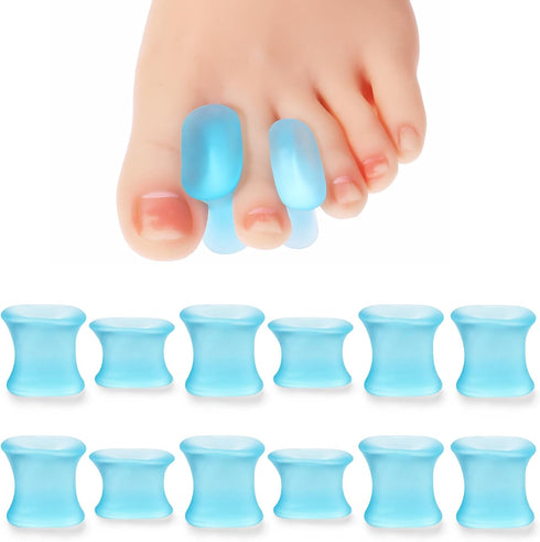 12Pcs Gel Toe Separators, Soft Toe Spacers for Pain Relief, Corrector for Overlapping Toes, White (8L+4S) (Blue)