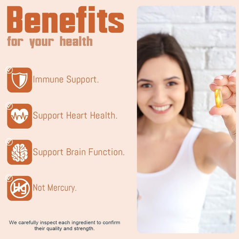 Omega 3 Fish Oil 2000mg – Lemon-Flavored Softgels with EPA 800mg & DHA 600mg for Brain, Heart, Wellness Support