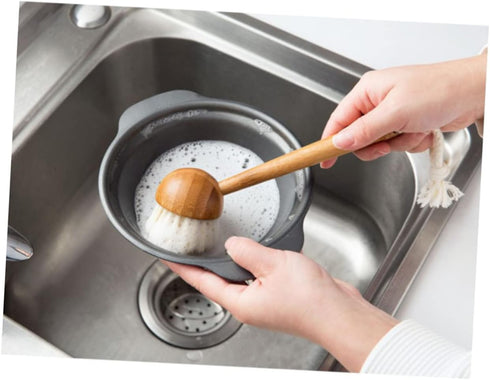 Zerodeko 1 PC Wok Cleaning Tool Dish Cleaner Brush Wooden Dish Brush Kitchen Cleaning Sponge Bath Tub Scrubber Pan Scraper Scrubbing Brush Kitchen Brush Long Handle Sisal Pan Brush Bamboo by Zerodeko