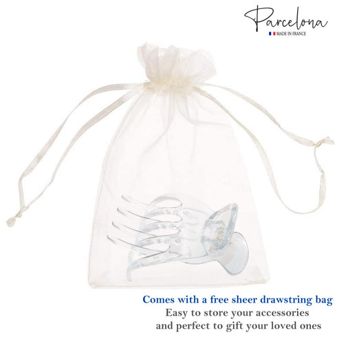 Parcelona French Basic Curved Paw Medium 3 1/4” Celluloid Acetate Hair Claw for Women and Girls, Clear