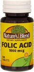 Nature’s Blend Folic Acid 1000mcg Tablets, 100 Count, 2 Pack