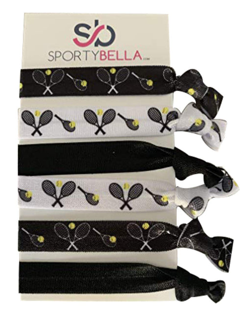 Sportybella Tennis Hair Accessories for Girls (Black/White) - No Crease Hair Ties, Stylish Design for Young Tennis