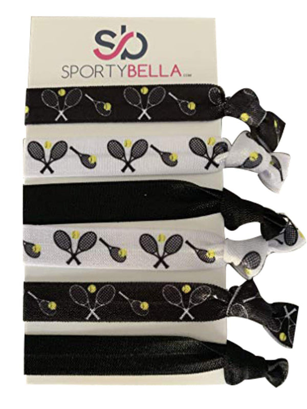 Sportybella Tennis Hair Accessories for Girls (Black/White) - No Crease Hair Ties, Stylish Design for Young Tennis