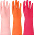 3 Pairs Rubber Cleaning Gloves, Latex Free Dishwashing Gloves, 13" Reusable Nitrile Gloves, Large, Orange + Pink + Red