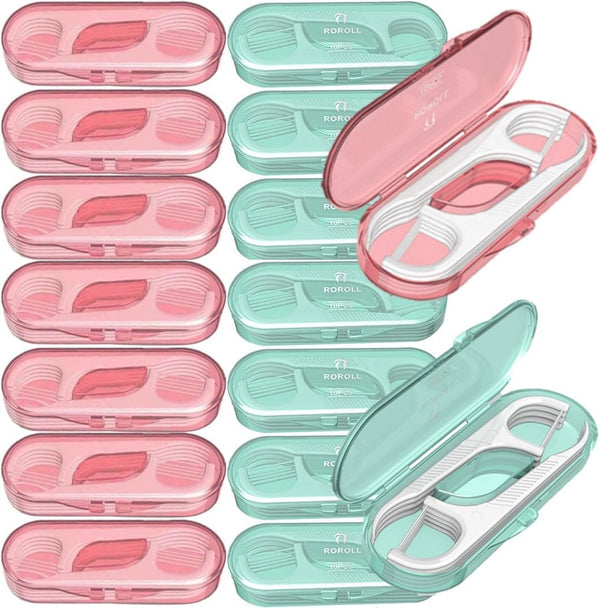 14 Packs Travel Dental Floss Pick Case with 140pcs Premium QUALIALL Toothpick Flossers, Portable