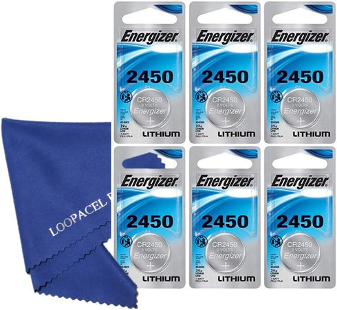 My Battery Supplier Replacement for 6 Energizer ECR2450 Lithium Batteries with Loopacell Microfiber Cloths