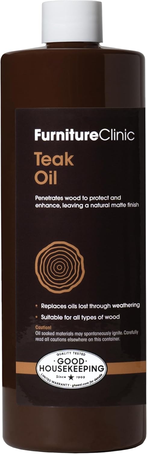 Furniture Clinic Teak Oil | 17oz/500ml | Protects & Cleans Indoor & Outdoor Furniture, Boats | Natural Matte Finish |