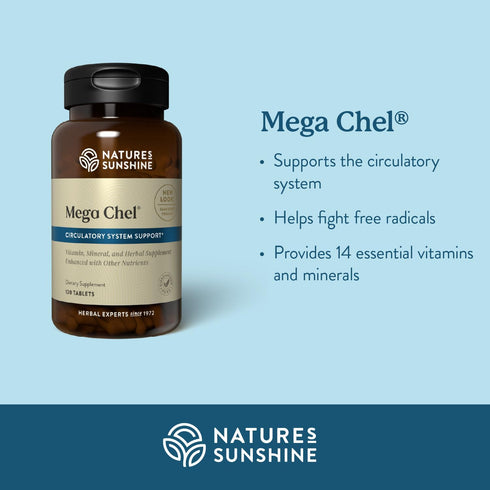 Nature's Sunshine Mega-Chel, 120 Tablets, Complete Vitamin with Antioxidants, Herbs, Vitamins, Minerals for Circulatory