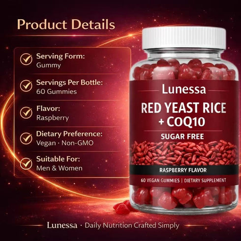 SUBMETIC 2400mg, CoQ10 200mg, 60 Gummies (1) Lunessa Red Yeast Rice, with Red Yeast Rice Restores Body Vitality