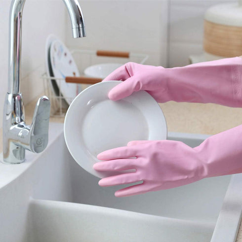 HSL Household Cleaning Gloves - Reusable Kitchen Dishwashing Gloves, Latex Free, Cotton Lining, Waterproof, Non-Slip