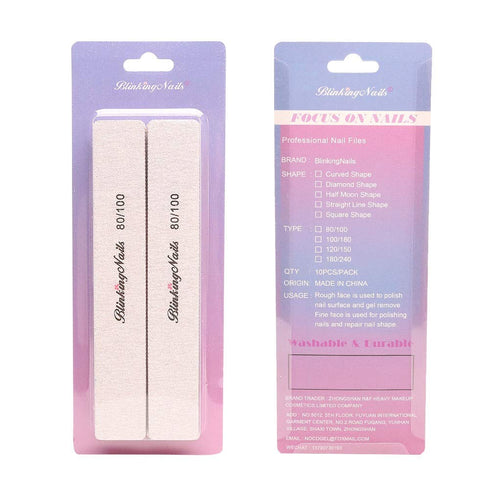 Nail File 180 240 Grit Professional Files and Buffers for Natural Nails, Double Sides Washable Block Pack of 10pcs
