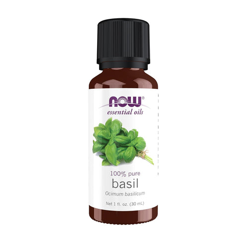 NOW Essential Oils Basil Oil, 100% Pure, Energizing Aromatherapy Scent, 1-Ounce, Vegan, Child Resistant Cap