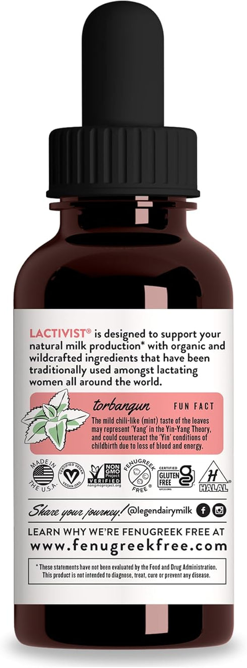 Legendairy Milk Lactivist Drops, Breastfeeding Supplement to Increase Breast Milk Supply, Organic Torbangun for Lactation, Made in USA, Alcohol Free, 2 Fl Oz