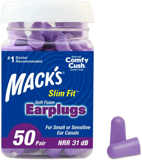 Mack's Slim Fit Soft Foam Earplugs, 50 Pair, Small Ear Plugs for Sleeping, Snoring, Traveling