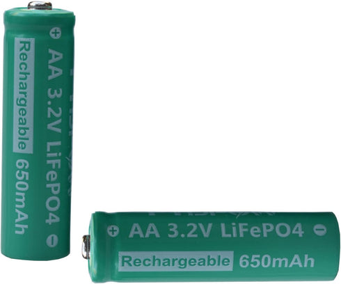 AA 3.2V Lithium Iron Phosphate 650mAh Solar Battery, Rechargeable for Garden Solar Light (6-Pack)