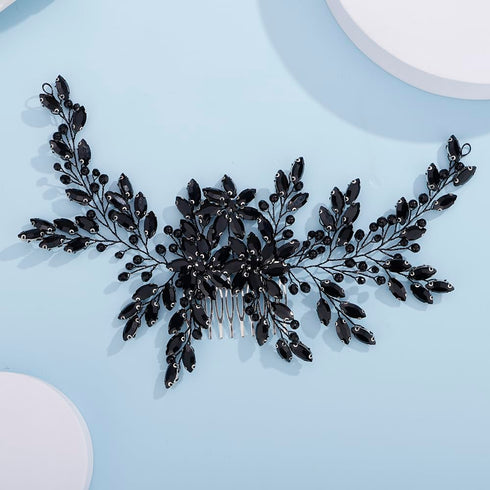 Kercisbeauty Statement Black Rhinestones Beads Big Hair Comb, Vintage Handmade Hair Accessories for Women
