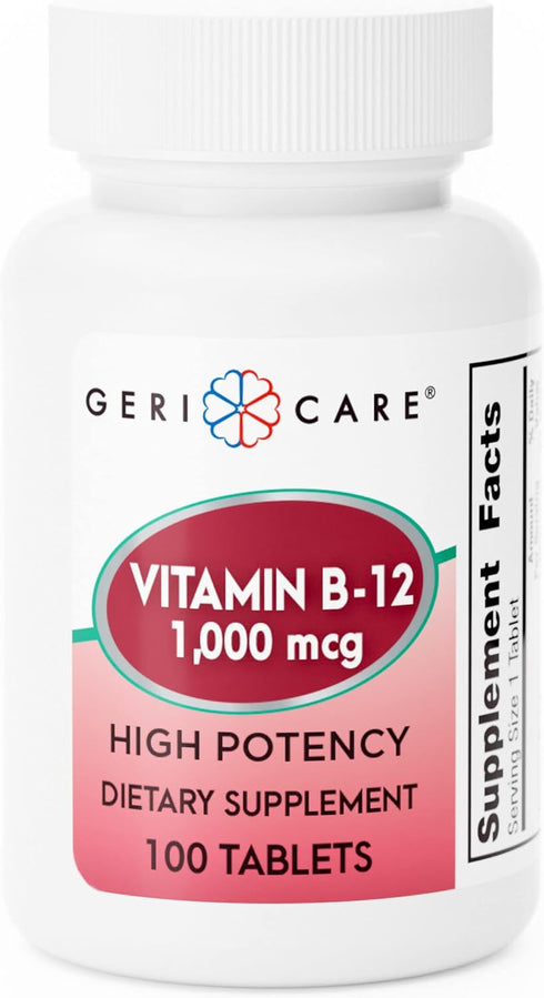 GeriCare Vitamin B-12 1000mcg High Potency Tablets, Dietary Supplement, 100 Count