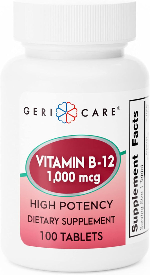 GeriCare Vitamin B-12 1000mcg High Potency Tablets, Dietary Supplement, 100 Count