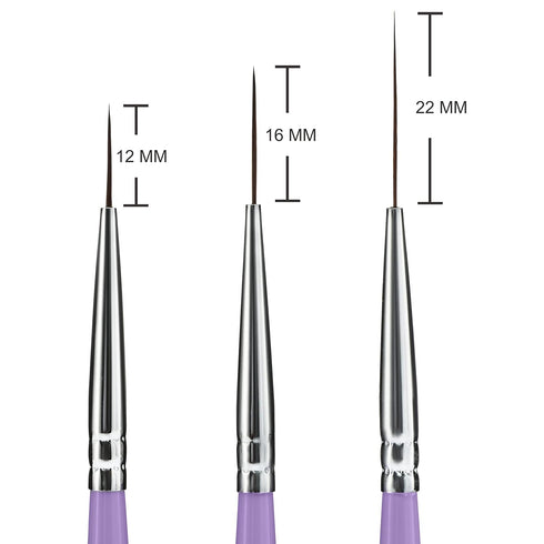 Beaute Galleria 3 Pieces Nail Art Long Striper Brush Set (12mm, 16mm, 22mm) for Thin Long Fine Line, Detailer, Striping, Color Block, One Stroke