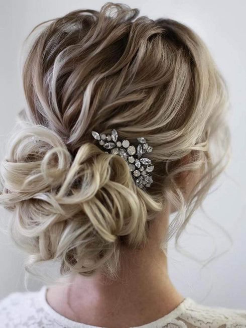 Unicra Silver Bride Wedding Hair Comb, Rhinestone Bridal Headpiece, Sparkly Crystal Hair Accessorie