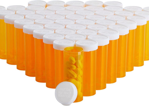 Juvale 50 Pack Empty Pill Bottles with Caps for Prescription Medication, 6-Dram Plastic Medicine Containers (Orange)