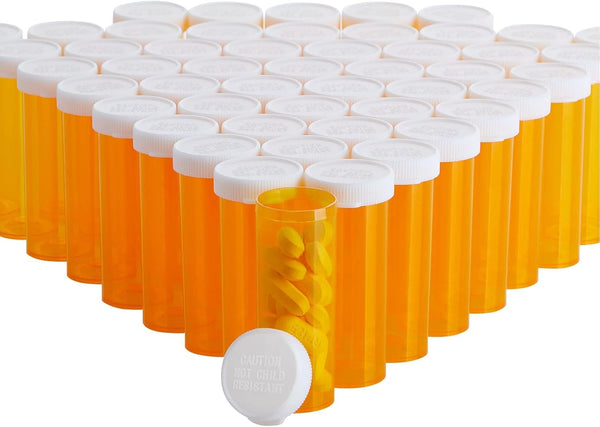 Juvale 50 Pack Empty Pill Bottles with Caps for Prescription Medication, 6-Dram Plastic Medicine Containers (Orange)