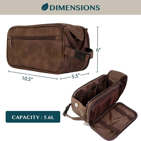 PAVILIA Toiletry Bag for Men, Dark Brown Travel Essentials Shaving Dopp Kit, Organizer Case for Grooming