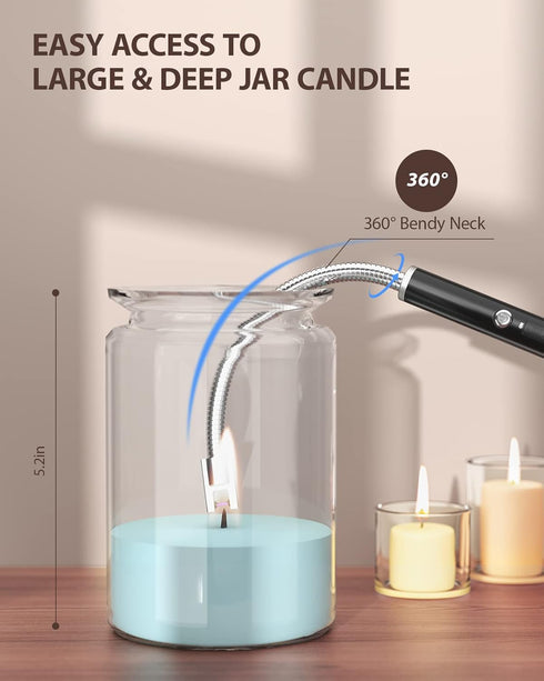 RONXS Long Electric Candle Lighters, Rechargeable USB Lighter with LED Battery Display, Flexible Neck Plasma Arc Lighter