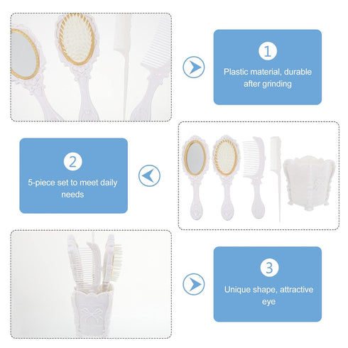 Luxshiny Vintage Handheld Mirror and Hair Brush Set, Includes Rat Tail Comb and Makeup Kits