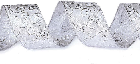 Christmas Ribbon Wired, 6 Rolls 2.5 Inch 36 Yard Silver Sheer Glitter Organza for Tree, Gift Wrapping, Crafts