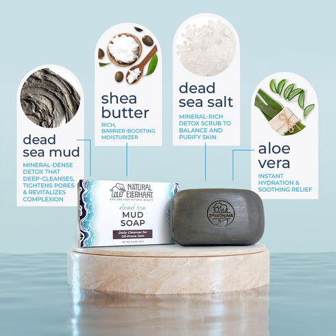 Natural Elephant Dead Sea Mud Soap 4.4 oz (125 g) – All-Natural Face and Body Cleanser with Mineral-Rich Mud