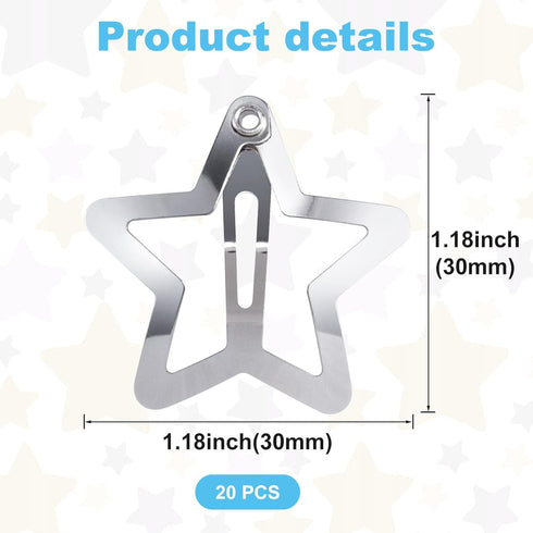 20 Pcs Silver Star Hair Clips, 1.18"/3cm Metal Hair Snap Clips, Cute Star Clips Hair Barrettes, Non-Slip Fashion Star Hair Accessories for Women Girls