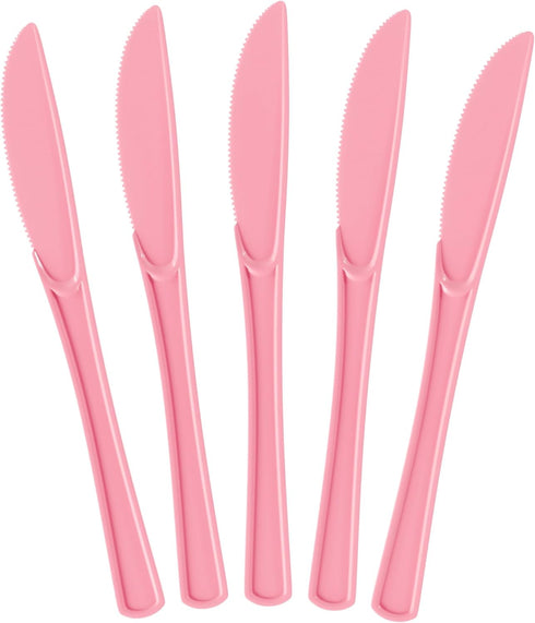 Exquisite Disposable Pink Plastic Knives, 50 Pcs Heavy Duty Cutlery, Pink Disposable Flatware for Parties