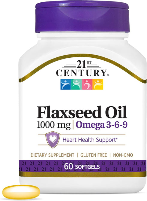 21st Century Flaxseed Oil 1000 mg Softgels, 60 Count for Daily Health
