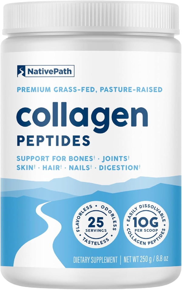 NativePath Collagen Peptides, Hydrolyzed Type 1 & 3 Collagen Powder, 8.8 oz, for Skin, Hair, Nails