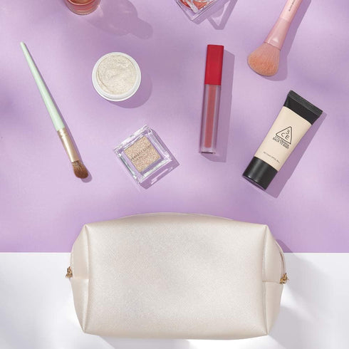PU Leather Cosmetic Bag for Women, Minimalist Makeup Pouch for Daily Use, Portable Water-Resistant Toiletry Bag (Rose