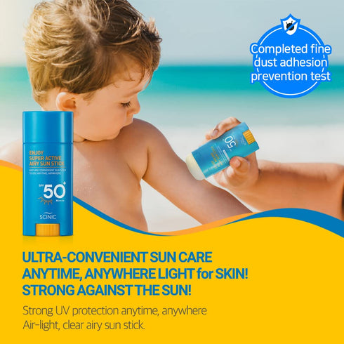 SCINIC Enjoy Super Active Airy Sun Stick SPF50+ PA++++ 0.53oz (15g) | Strong UV Protection Anytime, Anywhere Air-light, Clear | Korean Skincare