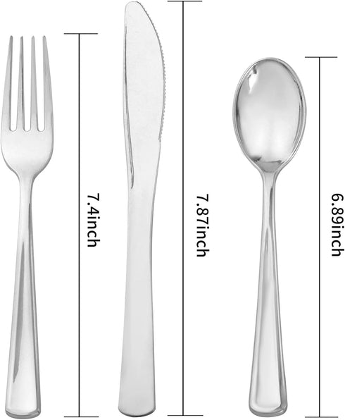 Liacere 200Pcs Silver Plastic Cutlery-Silver Plastic Silverware- Disposable Plastic Silverware - 100 Silver Forks, 50 Silver Spoons, 50 Silver Knives Perfect for Parties & Weddings & Daily Using by Liacere
