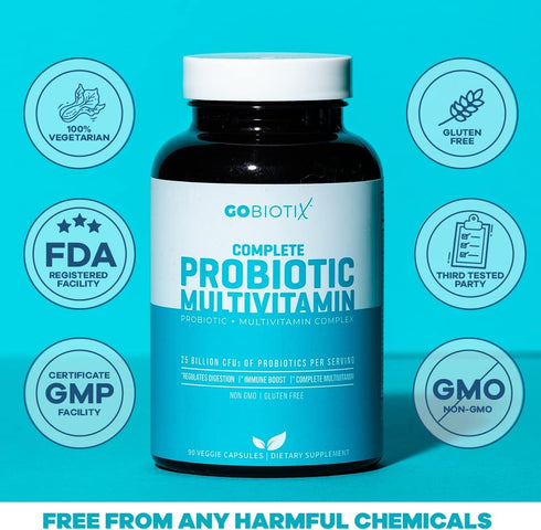 GOBIOTIX Probiotic Multivitamin Supplement - 25 Billion CFU for Women and Men, 90 Capsules