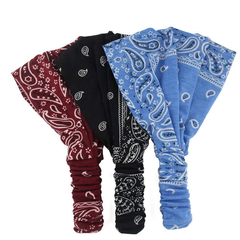 Paisley Bandana Headband for Women, Adjustable Turban Hairband, Pack of 6, Elastic Yoga Headband