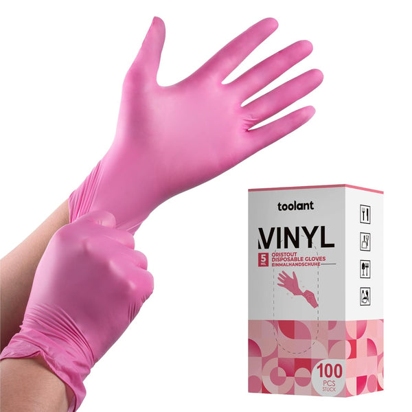 Disposable Pink Vinyl Gloves for Women, Latex Free, Cooking, Food Prep, Cleaning, Medium Duty, Large, 100 Pack