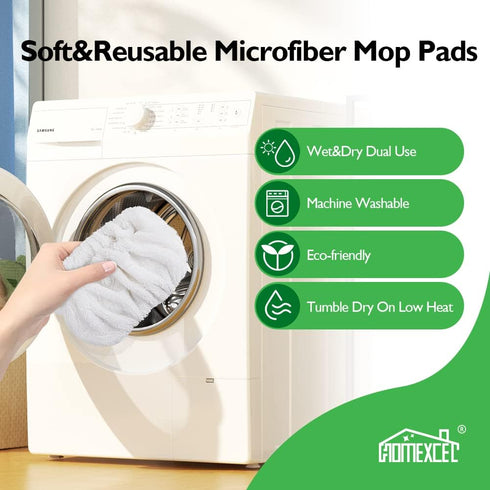 HOMEXCEL Reusable Microfiber Mop Pads for Swiffer Sweeper, Wet & Dry Use, Pack of 4, White