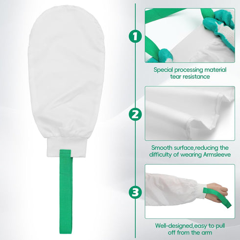 Seeloowy 2 1 Set Pcs Easy Slide Compression Arm Sleeve Aid Open Toe and Pair Donning Gloves for Medical Compression