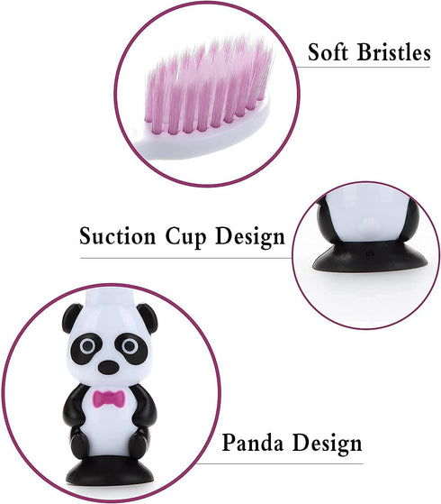 Newday Kids Toothbrushes, 6 Pack Set with Soft Bristles and Suction Cup, Includes Travel Covers, Bear Panda Design