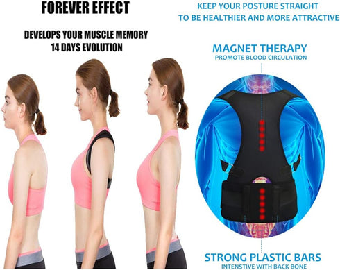Thoracic Back Brace Posture Corrector - Magnetic Support for Neck, Shoulder, Upper and Lower Back Pain Relief (Black,